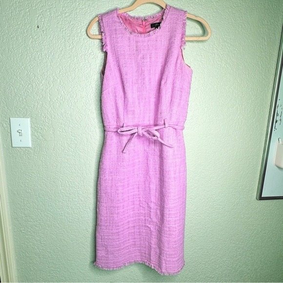 J. Crew Belted Textured Tweed Sheath Dress in Sundrenched Peony Pink Sz 4 - Picture 2 of 12